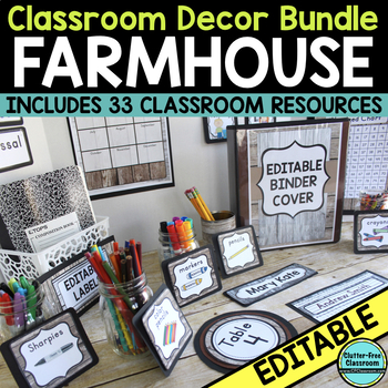 Preview of FARMHOUSE Classroom Decor Bundle Theme modern boho Magnolia rustic calm neutral