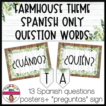 Preview of FARMHOUSE THEMED SPANISH QUESTION POSTERS + PLUS SIGN