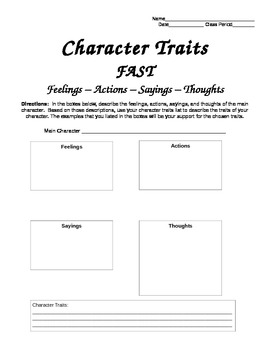 FAST: Character Traits Graphic Organizer by Math and Language Arts Teacher