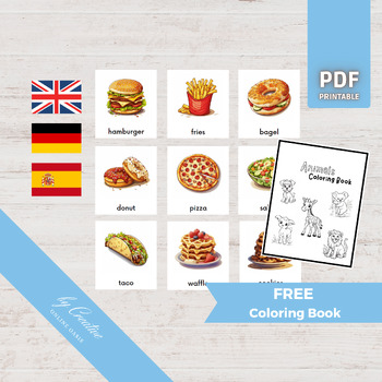 Preview of FAST FOOD • 30 Montessori Flashcards • Language Card • German English Spanish