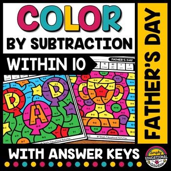 Preview of FATHER'S DAY MATH ACTIVITY COLOR BY NUMBER CODE SUBTRACTION TO 10 WORKSHEETS