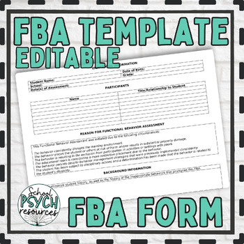 Preview of FBA Form Draft Document Template Shell School Psychologist Behavior Analysis ABA