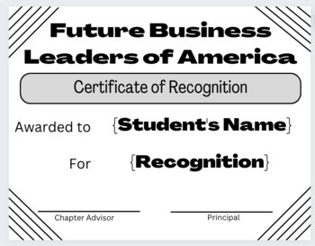 Preview of FBLA Certificate of Recognition