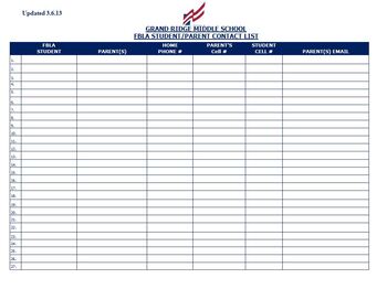 Preview of FBLA STUDENT/PARENT CONTACT LIST {EDITABLE/TEMPLATE)