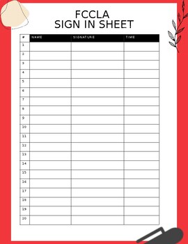 Preview of FCCLA Meeting/Event Sign-In Sheet