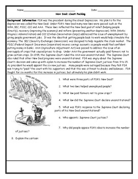 FDR Court Packing Political Cartoon Worksheet and Answer Key TpT
