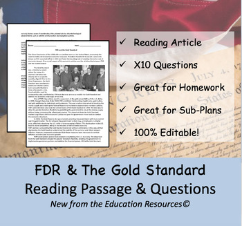 Preview of FDR Gold Standard - Reading Comprehension Passage & Questions