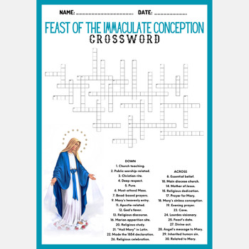 FEAST OF THE IMMACULATE CONCEPTION crossword puzzle worksheet activity