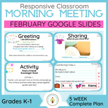 Preview of FEB Responsive Classroom Morning Meeting Slides Kindergarten/First Grade