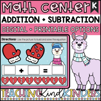 Preview of FEBRUARY ADDITION + SUBTRACTION Kindergarten Digital Math Center Google Slides