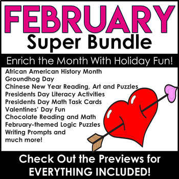 Preview of FEBRUARY Activities | Valentines | Chinese New Year | Presidents Day BUNDLE