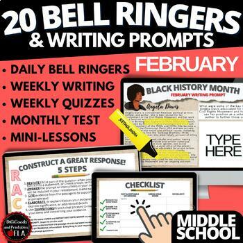 Preview of FEBRUARY Bell Ringers & Writing Prompts w. Passages & RACE STRATEGY BUNDLE