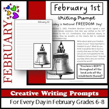 Preview of FEBRUARY Creative Writing Journal Prompts, Language Arts