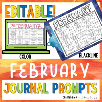 Preview of FEBRUARY DAILY WRITING PROMPTS - FEBRUARY Editable Calendar Journal Prompt