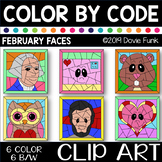 FEBRUARY FACES Color by Number or Code Clip Art