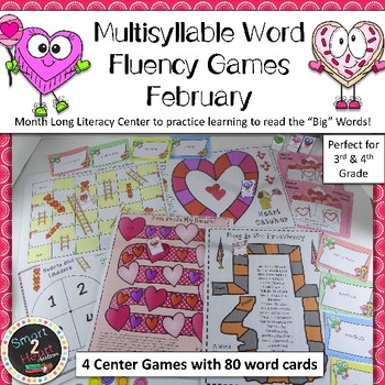 Preview of FEBRUARY Multisyllabic Games Word Fluency Literacy Center Big Words Pack