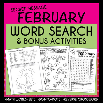 Preview of FEBRUARY / Valentine's Day WORD SEARCH-With secret message & Bonus Activities