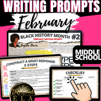 Preview of FEBRUARY Writing Prompts w Passages Black History Month Valentine's Day RACE