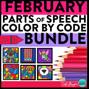 Preview of FEBRUARY color by code winter parts of speech grammar activity worksheet