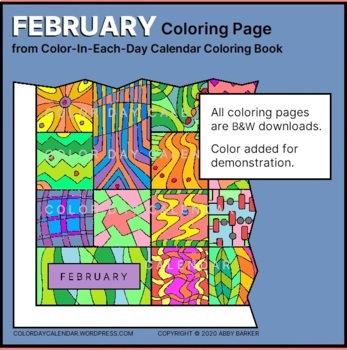 Preview of FEBRUARY coloring page (from Color-In-Each-Day Calendar) Undated/Always Current