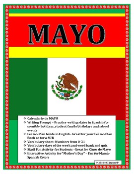 Preview of FECHA MAYO-Spanish Calendar -Days of the week/Numbers/Cinco de Mayo/Mother's Day