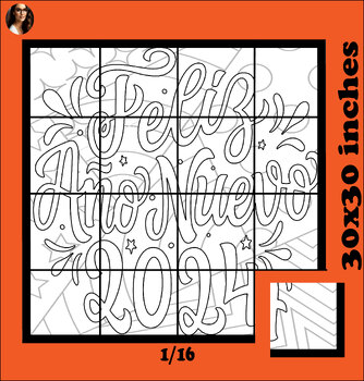 Preview of FELIZ ANO NUEVO 2024 SPANISH popart coloring Collaborative Poster Bulletin Board