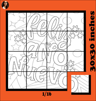 Preview of FELIZ ANO NUEVO SPANISH popart coloring Collaborative Poster Bulletin Board