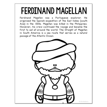 FERDINAND MAGELLAN Biography Coloring Page for Crafts and Interactive