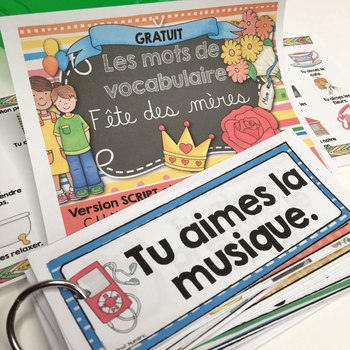 Preview of FRENCH VOCABULARY CARDS FÊTE DES MÈRES - Mots de vocabulaire - script et cursif