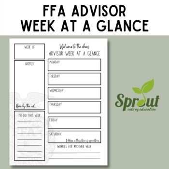 Preview of FFA Advisor Week at a Glance Printable Template