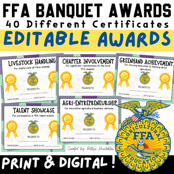 Preview of FFA Banquet Certificates - Editable - Choose from Color or Black & White Awards