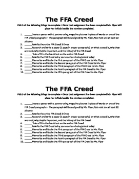 Preview of FFA Creed Activity Options