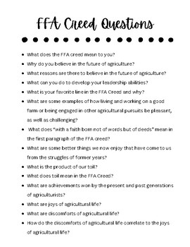 Preview of FFA Creed Questions