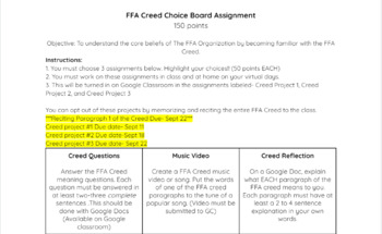 Preview of FFA Creed Tic Tac Toe Choice Board