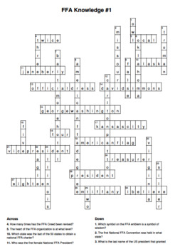 Preview of FFA Greenhand Quiz Knowledge Crossword #1