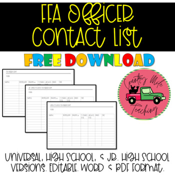 Preview of FFA Officer Contact List-FREE