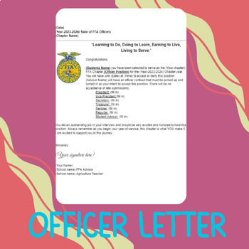 Preview of FFA Officer Letters - Slated 