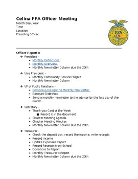 Preview of FFA Officer Meeting Agenda Template