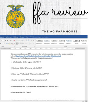 FFA Review (Worksheet) by The Ag Farmhouse TPT