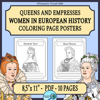 Preview of Famous Women in European History Queens and Empresses Coloring Page Posters
