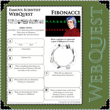 Preview of FIBONACCI Science WebQuest Scientist Research Project Biography Notes