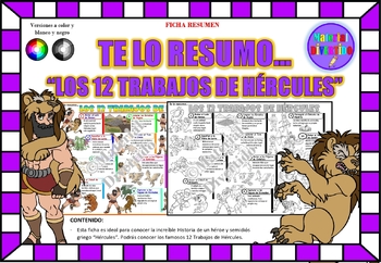 Preview of FICHA RESUMEN - Te lo Resumo..."12 Trabajos de Hércules" (IMPRESIÓN) |MITOLOGÍA|