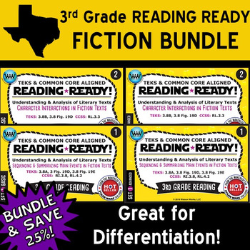 Preview of FICTION BUNDLE ~ READING READY 3rd Grade Task Cards – 4 Basic & Advanced Sets