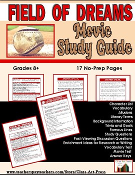 Preview of FIELD OF DREAMS Film Study Guide | Worksheets | Printables
