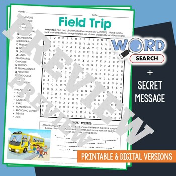 Preview of FIELD TRIP Word Search Puzzle Activity Vocabulary Worksheet With Secret Message