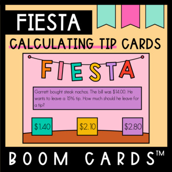 Preview of FIESTA | Calculating Tip | BOOM™ Cards | Consumer Math | Cinco De Mayo