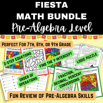 Preview of FIESTA Math Bundle Pre-Algebra (Y-Intercept, Equations, Logic Puzzle)