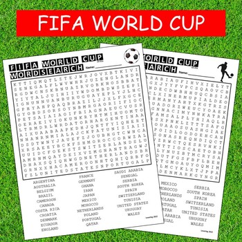 Preview of FIFA World Cup Soccer 2022 Word Search 32 Words 2 Versions