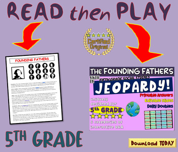 Preview of FIFTH GRADE SOCIAL STUDIES JEOPARDY! "FOUNDING FATHERS" handouts & Slides