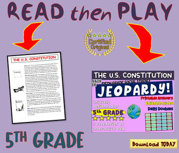 Preview of FIFTH GRADE SOCIAL STUDIES JEOPARDY! "U.S. CONSTITUTION" handouts & Slides